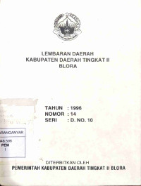 LEMBARAN DAERAH KABUPATEN DAERAH TINGKAT II BLORA TAHUN 1996 NOMOR 14 SERI D NO 10